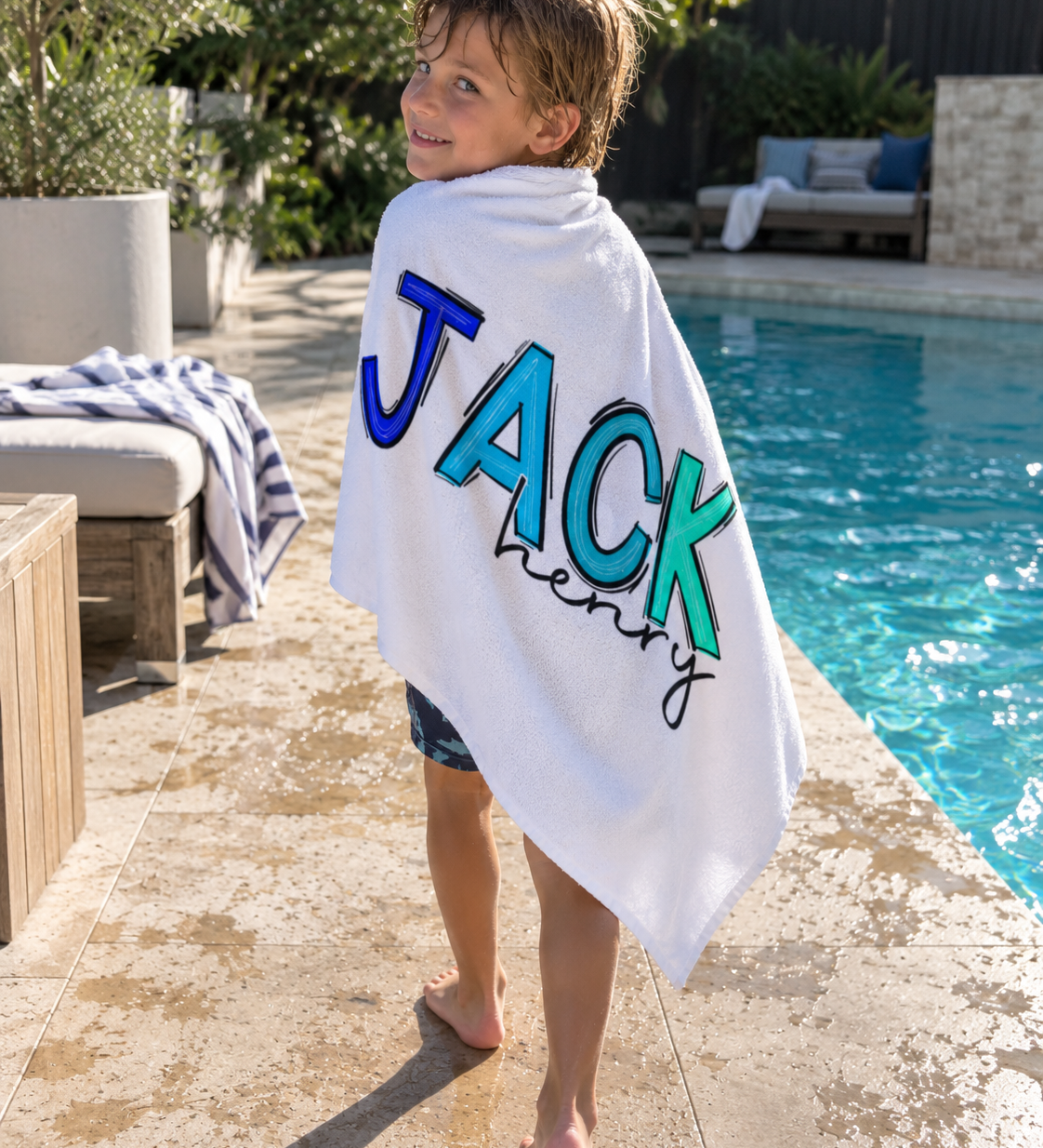 Two Tone Name Personalised Beach Towel