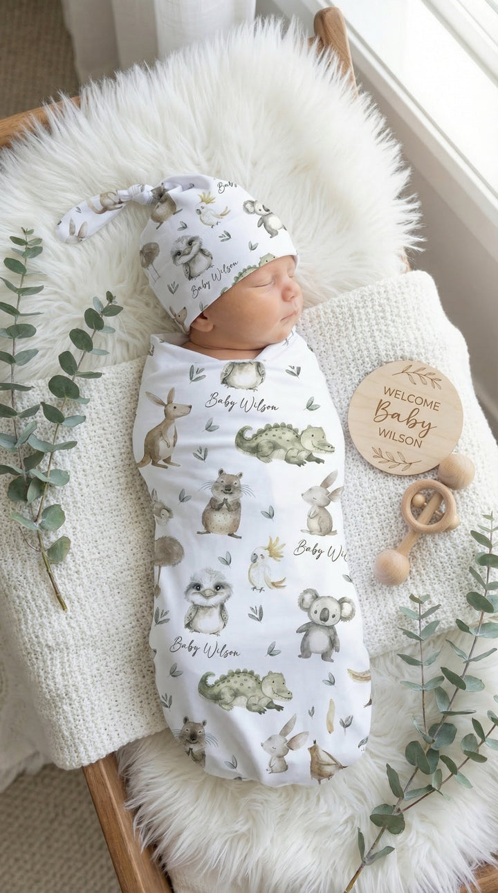 Personalised Swaddle & Beanie Set