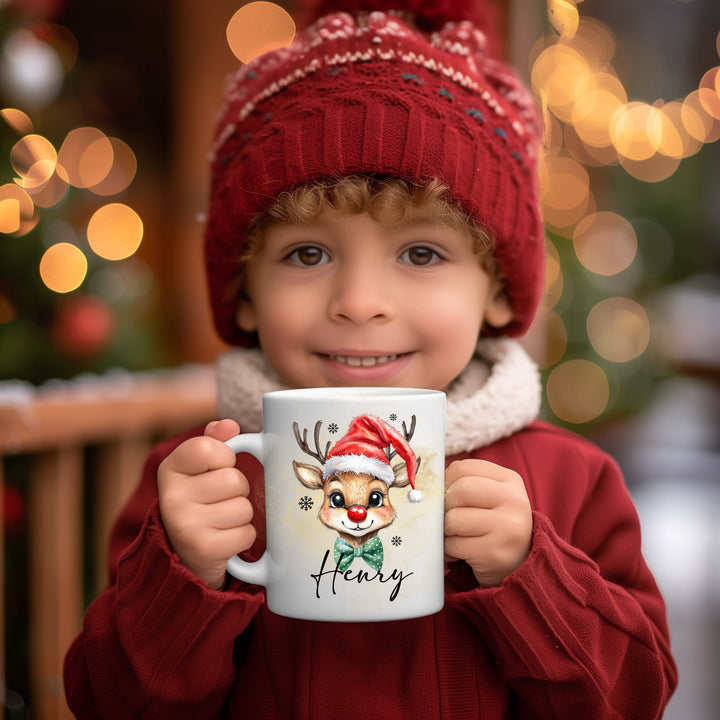 Durable ceramic Christmas mug with reindeer print and sturdy handle – holiday drinkware for hot chocolate, coffee or tea