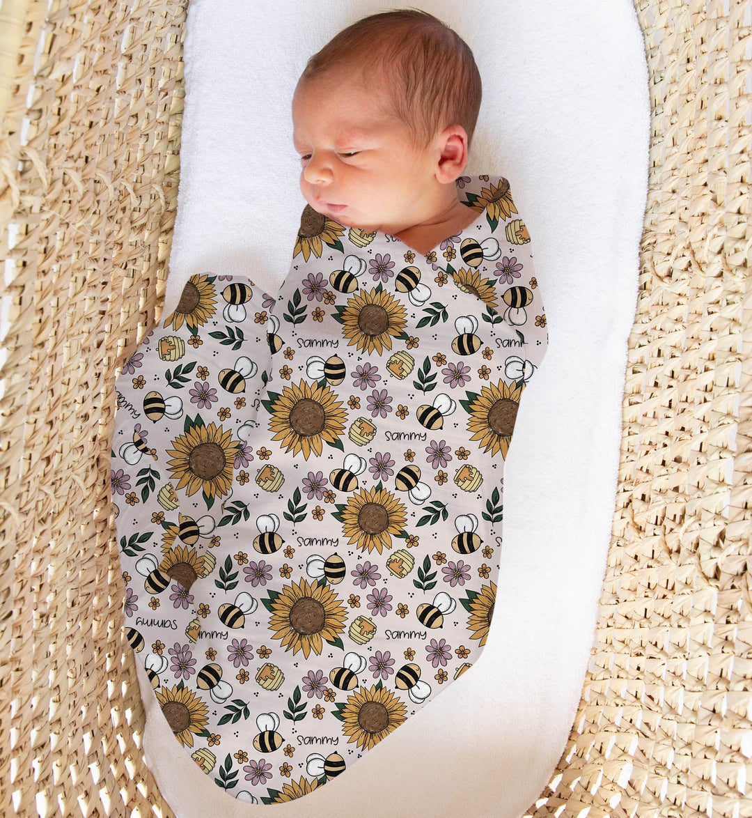 Personalised muslin swaddle wrap with baby name, lightweight breathable fabric for newborns, 120x120cm size