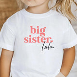 White Big Sister T-Shirt for toddler girls – 100% cotton, breathable fabric, ideal for pregnancy announcements and sibling reveal gifts