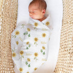 Personalised muslin swaddle wrap with baby name, soft breathable fabric, 120x120cm size for newborns and babies.