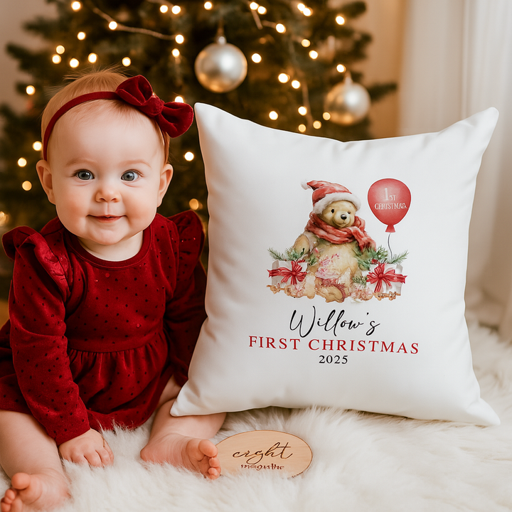 Winnie the Pooh cushion for baby’s first Christmas keepsake