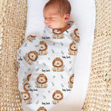 Personalised muslin swaddle wrap with baby name, soft breathable fabric, 120x120cm for newborns and babies