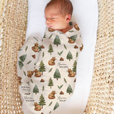 Custom muslin swaddle wrap personalized with baby’s name, soft breathable fabric, 120x120cm size for newborns.