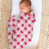 Personalised muslin swaddle wrap with baby name, soft breathable fabric, 120x120cm size for newborns and babies.