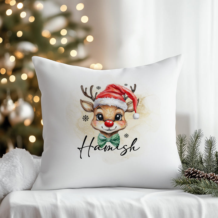 Santa Reindeer personalised cushion for boys with custom name 