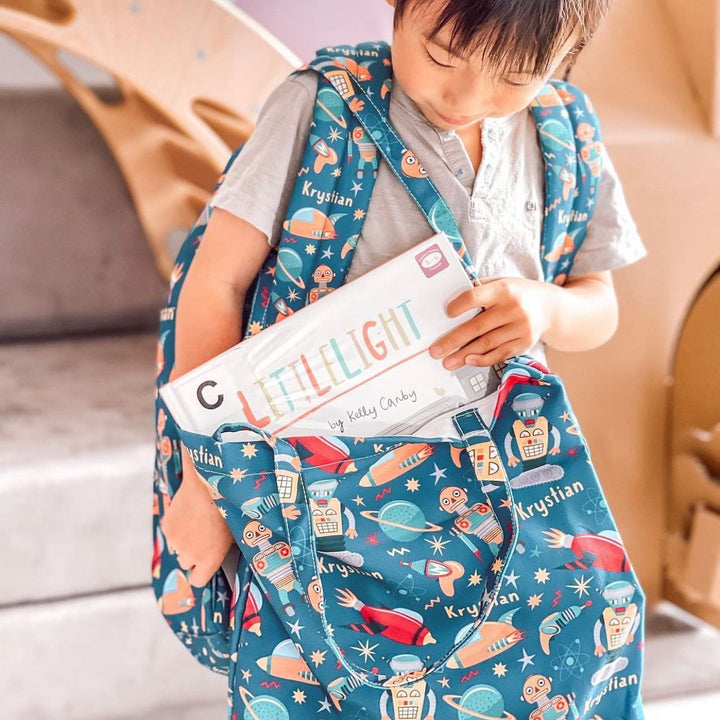library bag for kids with personalised name