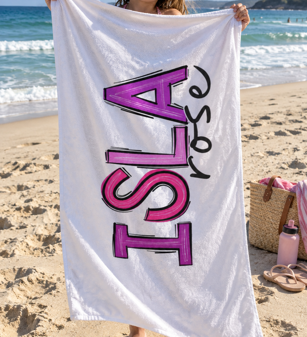Two Tone Name Personalised Beach Towel