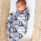 Personalised muslin swaddle wrap with baby name, soft breathable fabric, sized 120x120cm for newborn comfort and gifts