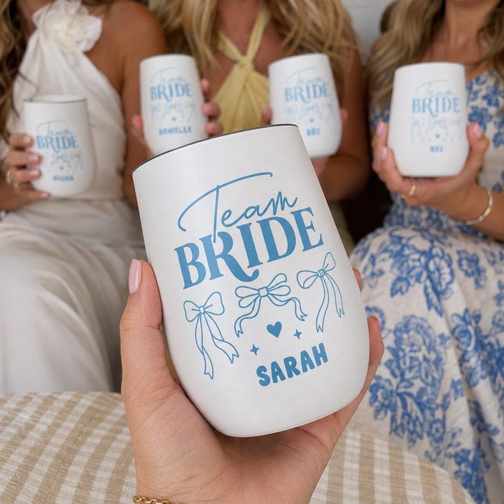 Team Bride personalised wine tumbler with custom names - The Custom Co