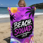 Beach Squad custom beach towel for family holidays and pool days