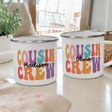 Personalised Cousin Crew Enamel Mug
