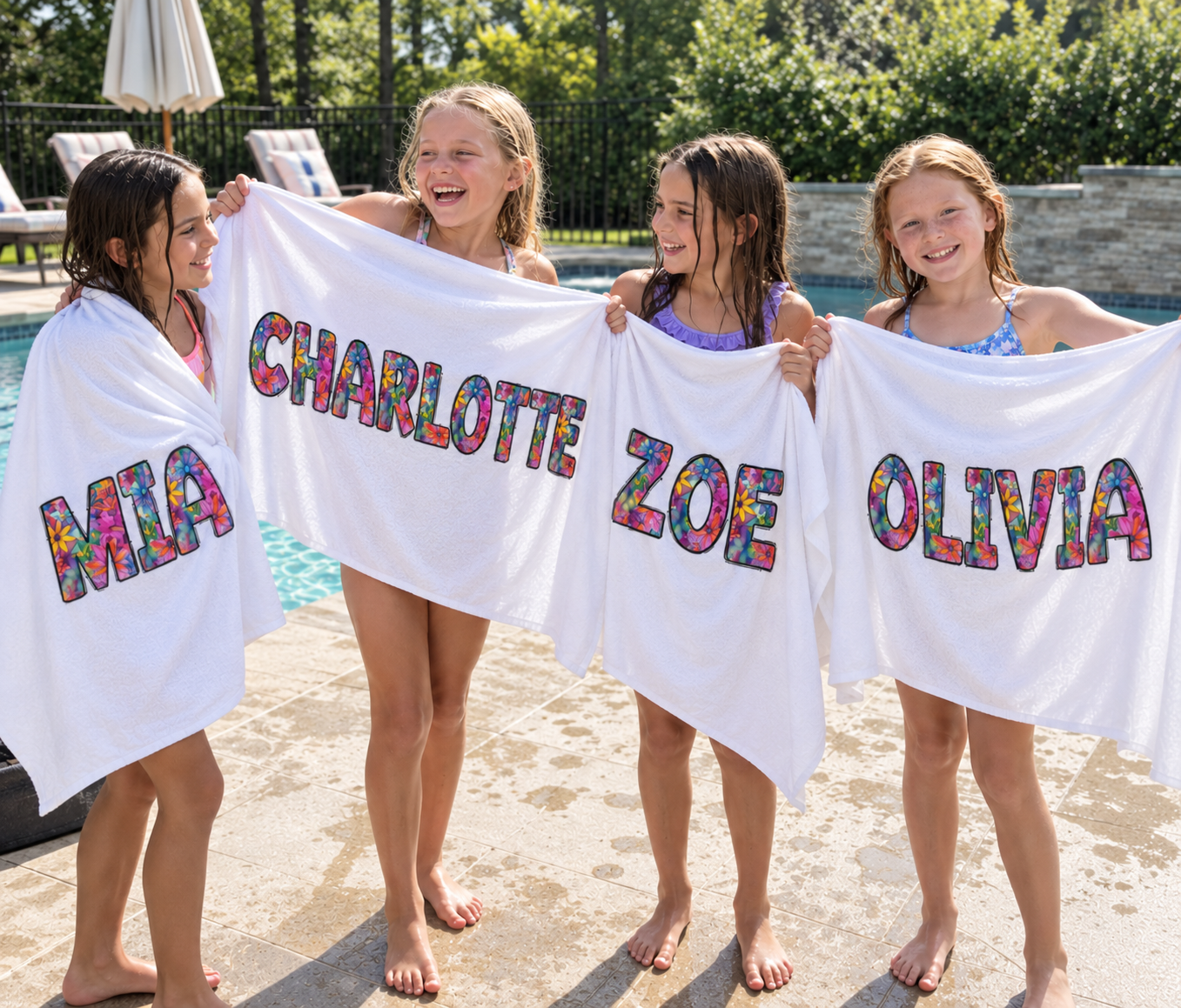 Watercolour Floral Personalised Beach Towel