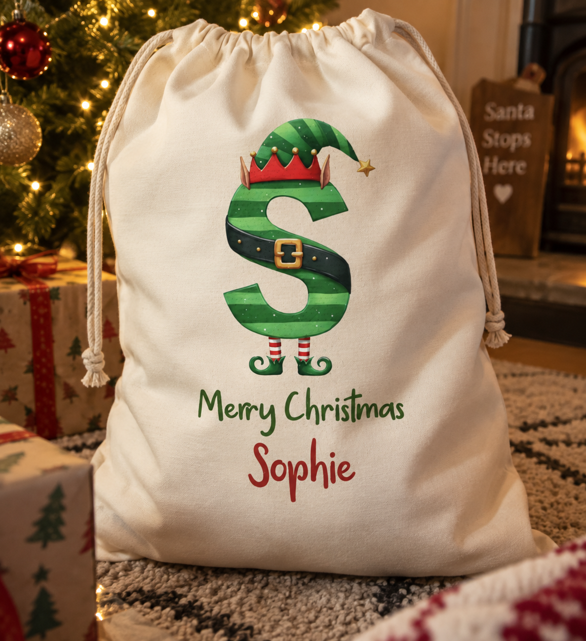 Personalised elf alphabet initial Santa sack, a keepsake you'll reuse every Christmas