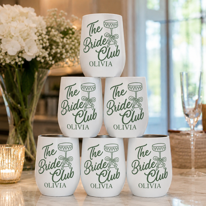 Matching The Bride Club wine tumbler for the bride tribe - The Custom Co