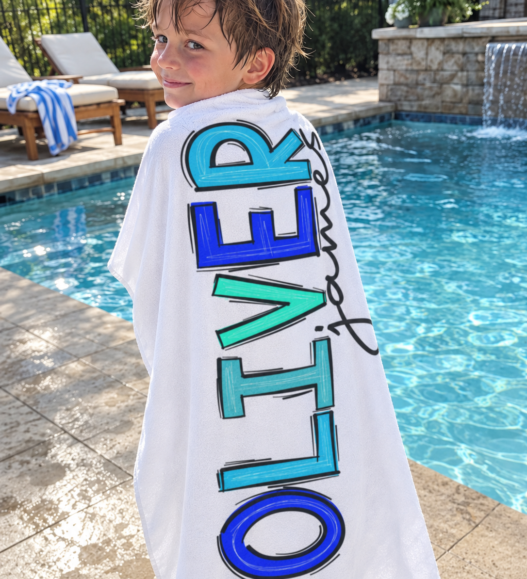 Two Tone Name Personalised Beach Towel