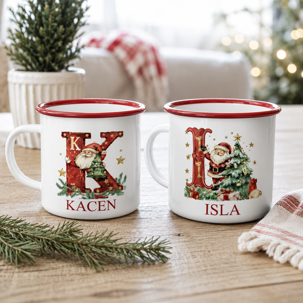 Santa Monogram Enamel Mug