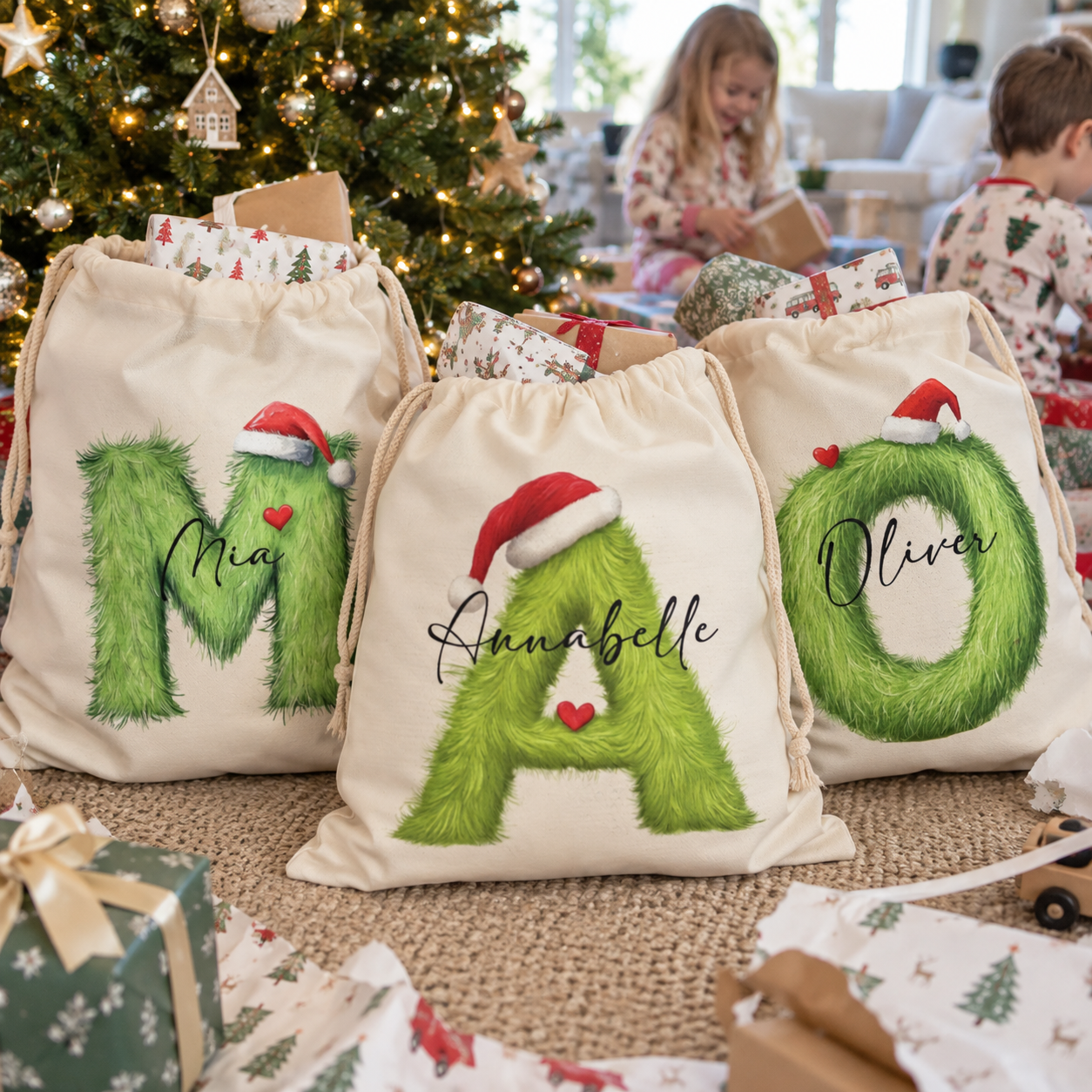 Mean Green Monogram Santa Sack