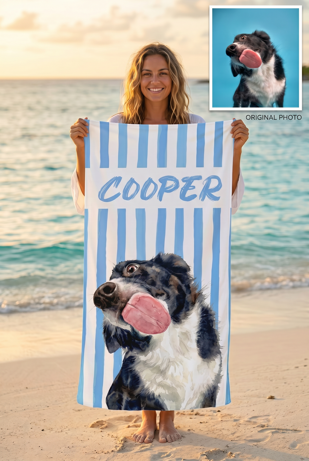 Personalised Pet Beach Towel — Custom Dog Portrait &amp; Name | Microfibre Quick-Dry