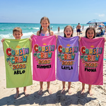 Tropical Cousin Crew 2026 personalised beach towel with custom names - The Custom Co