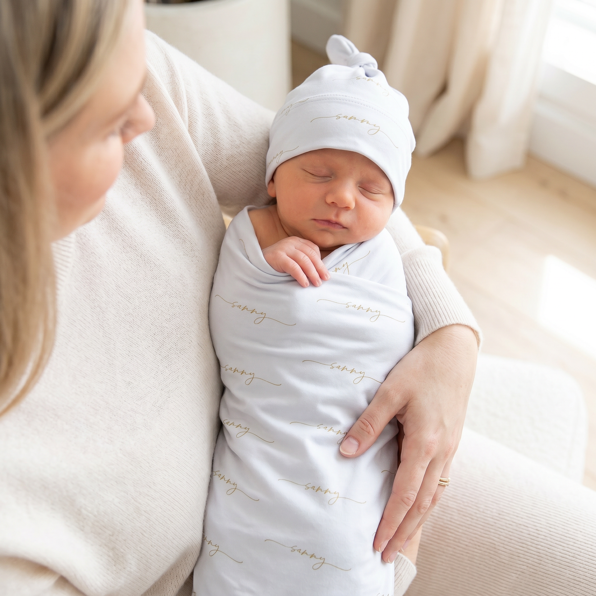 Sweet Signature - Personalised Baby Swaddle & Beanie Set