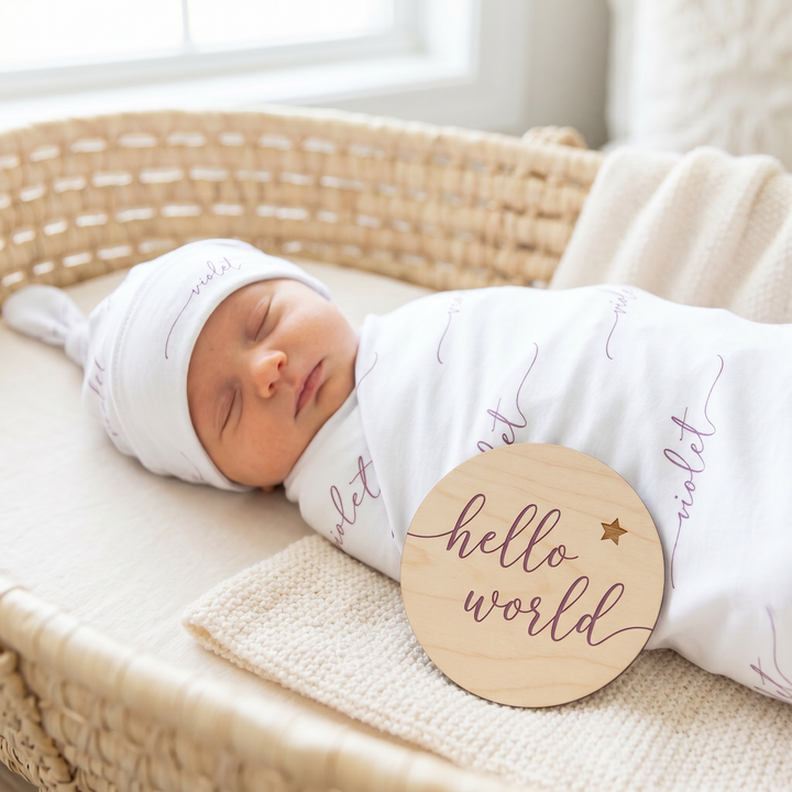 Sweet Signature - Personalised Baby Swaddle &amp; Beanie Set