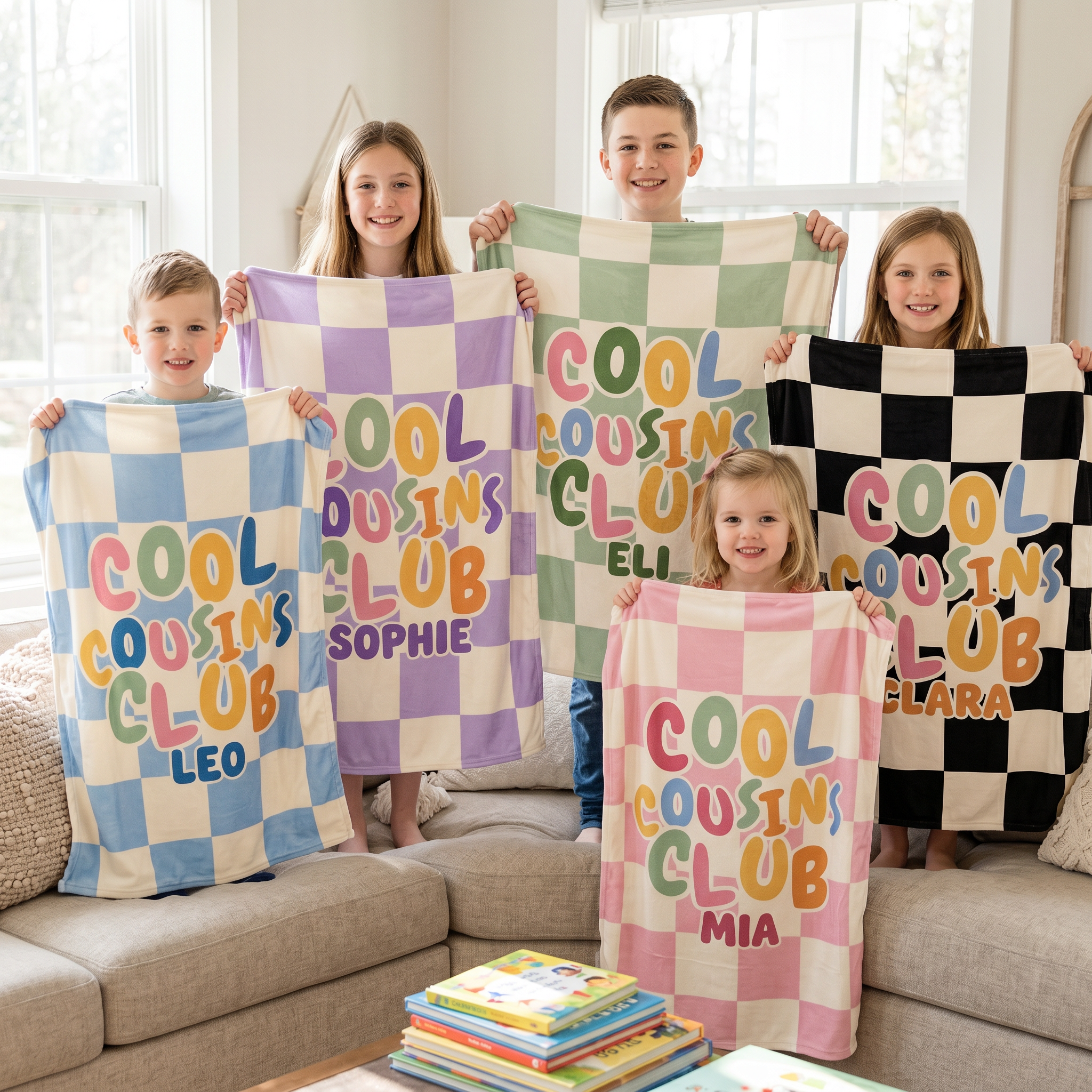 Cousin Crew Check blanket in soft fleece, made for movie nights and road trips - The Custom Co