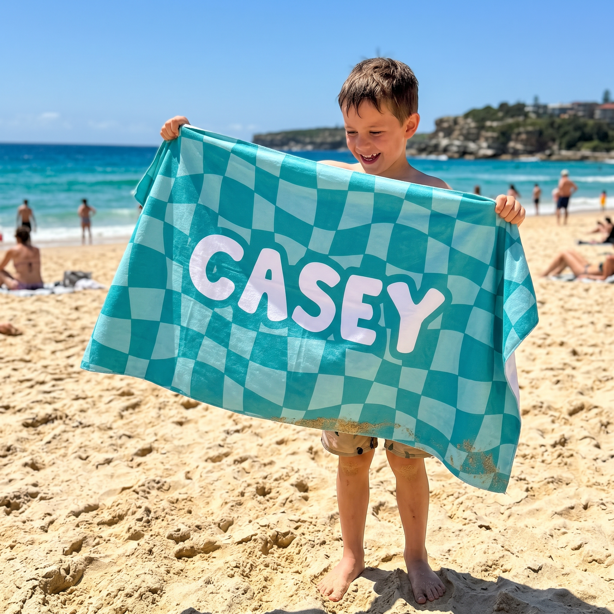 Matching Wavy Check beach towel for the family - The Custom Co