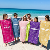 Cousin Crew Beach Doodle custom beach towel with names printed on - The Custom Co
