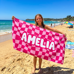 Personalised Wavy Check beach towel keepsake gift idea - The Custom Co