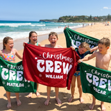 Retro Christmas Crew personalised beach towel with custom names - The Custom Co