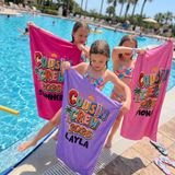 Tropical Cousin Crew 2026 beach towel personalised with each name, summer gift