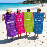 Name-printed Cousin Crew Beach Doodle beach towel design detail