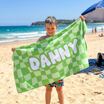 Wavy Check beach towel in quick-dry sand-free microfibre, easy to pack for beach and pool days