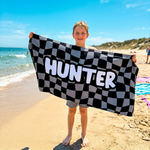Wavy Check beach towel in quick-dry sand-free microfibre, made for beach and pool days - The Custom Co