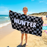 Wavy Check beach towel in quick-dry sand-free microfibre, made for beach and pool days - The Custom Co
