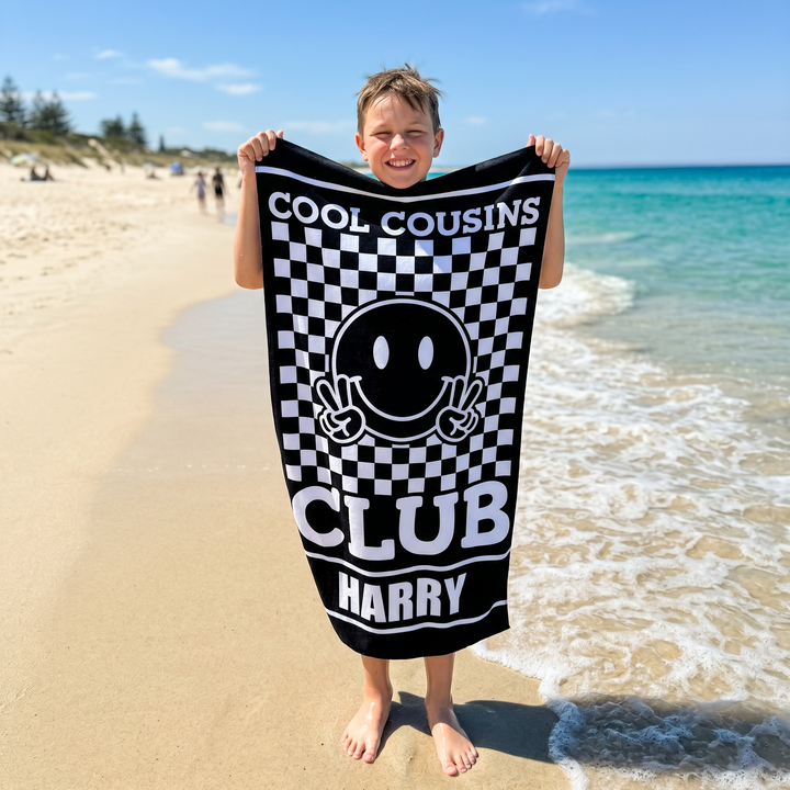 Retro Smiley Checkerboard Beach Towel