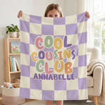 Cousin Crew Check blanket with a name added for every one of the cousins