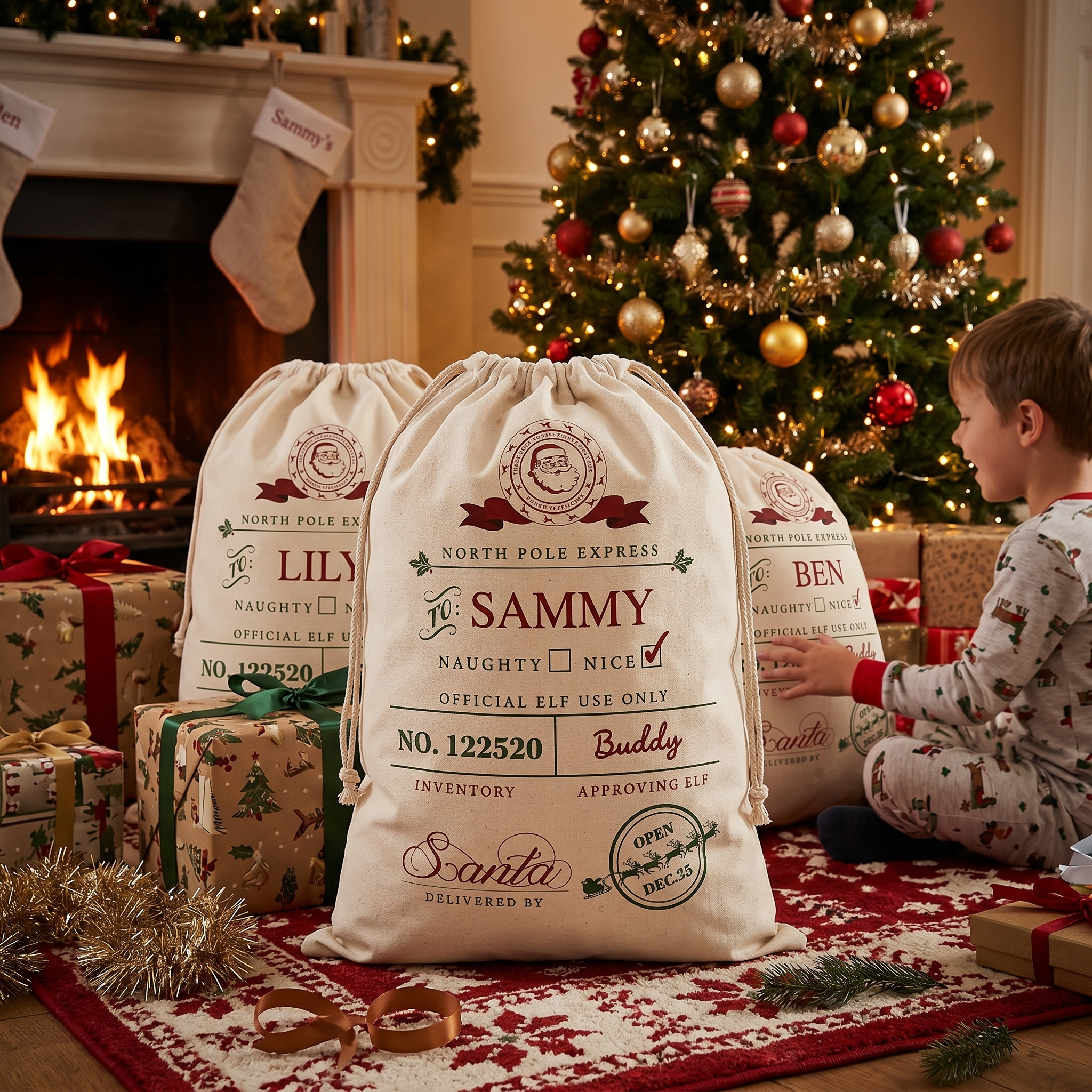Naughty or Nice personalised Santa sack with custom names - The Custom Co