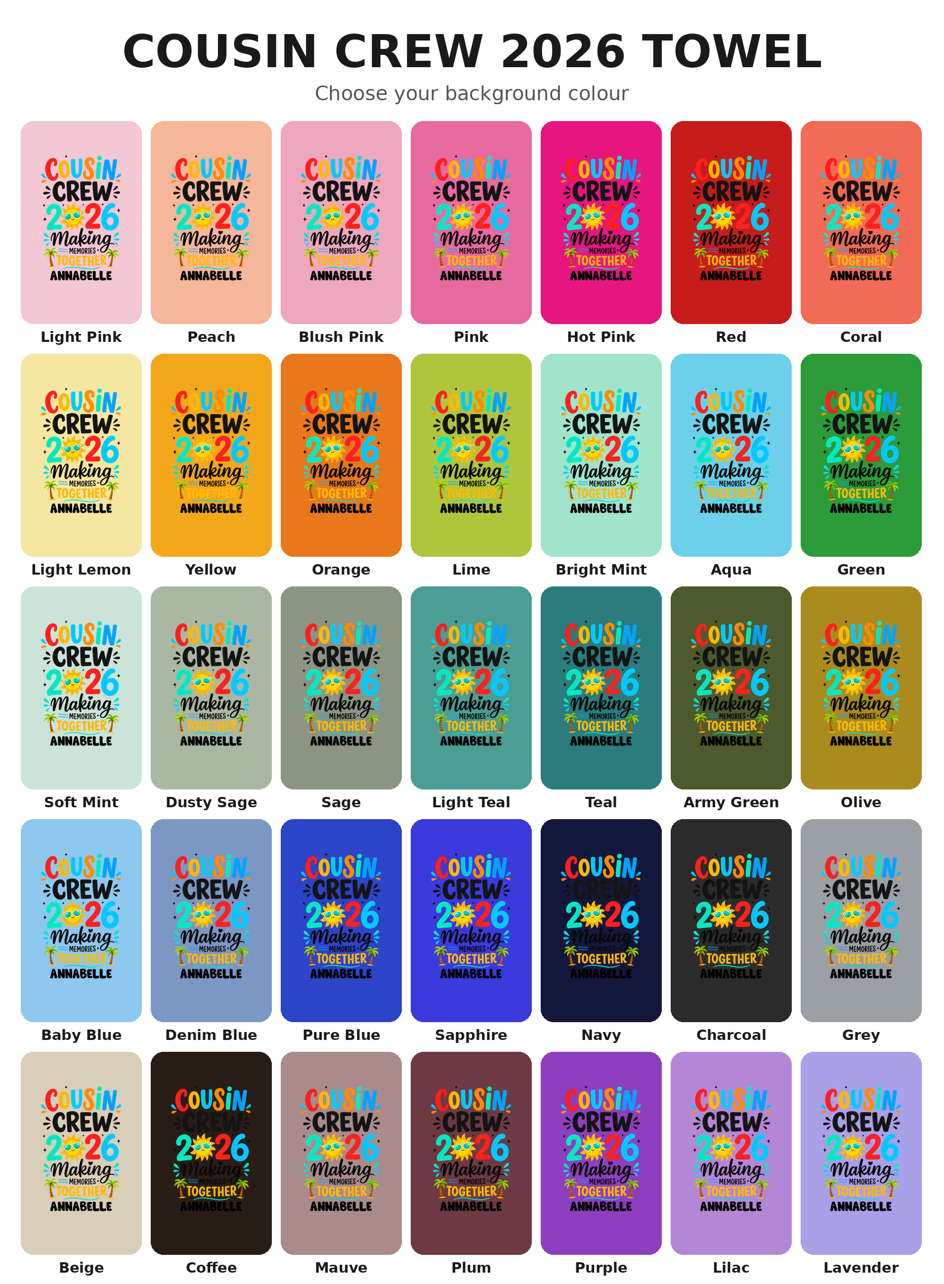 Cousin Crew 2026/27 beach towel in quick-dry sand-free fabric, easy to pack for family holidays