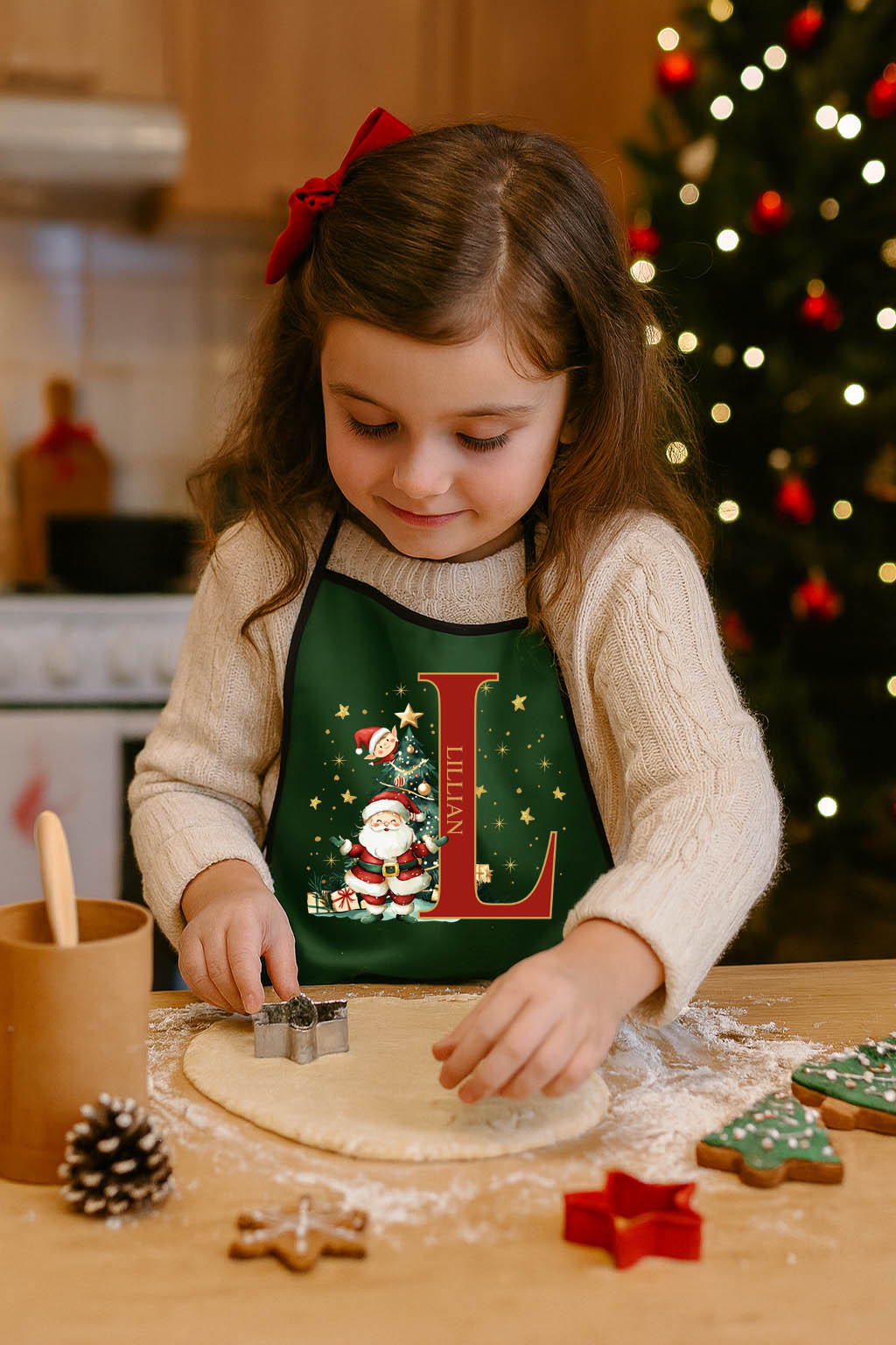 Santa Initial apron gift for kids, ideal for Christmas baking traditions and festive family fun