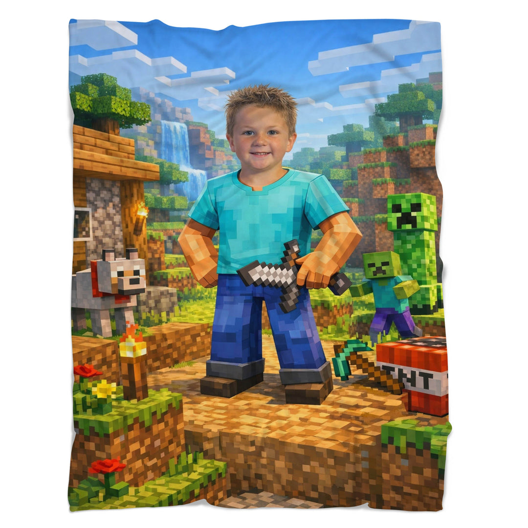 Personalised photo face swap blanket with custom child face and themed design