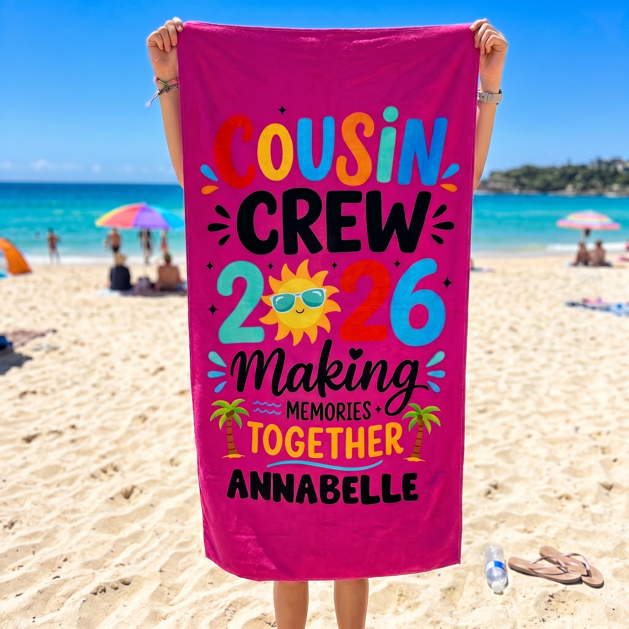 Monogrammed Cousin Crew 2026/27 beach towel keepsake gift idea - The Custom Co