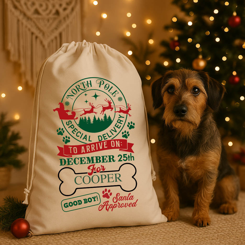 Personalised Dog Christmas Santa Sack with custom name