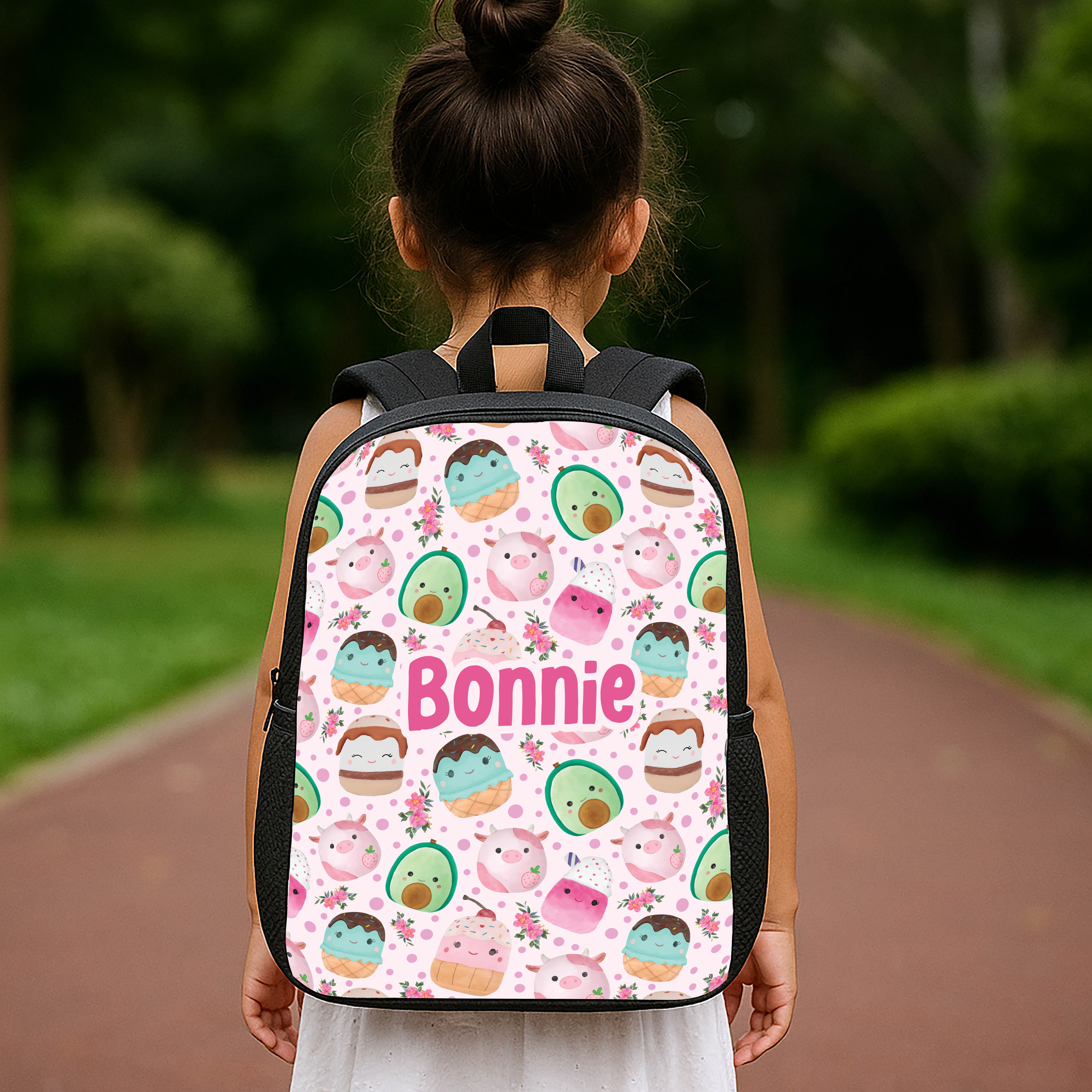 Personalised double pocket kids school backpack with custom name, in durable lightweight material