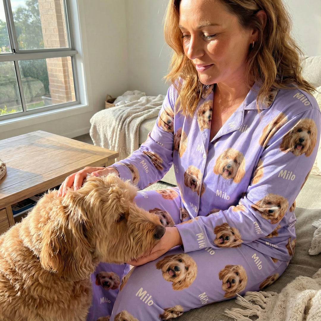 pet pyjama with custom dog face and name