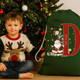 Festive kids Christmas drawstring sack custom name
