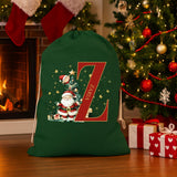 Custom holiday drawstring bag with Santa design next to Christmas presents