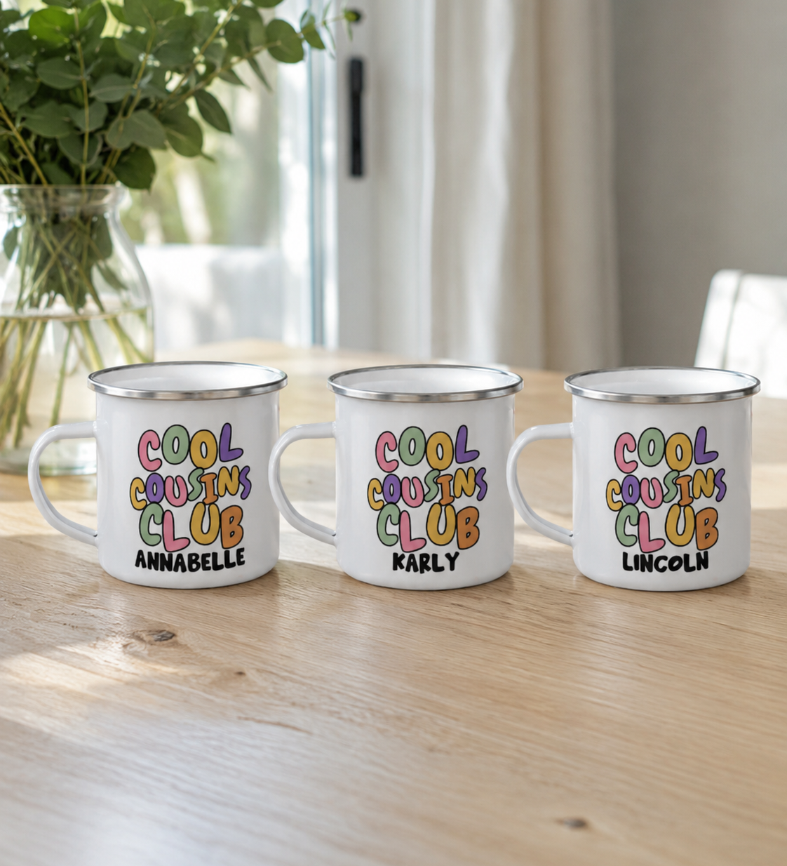 Matching Cool Cousins Club enamel mug for the cousins - The Custom Co